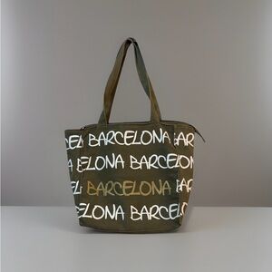 Robin Ruth Barcelona Tote Bag Small Canvas Zipper Closure Olive Green